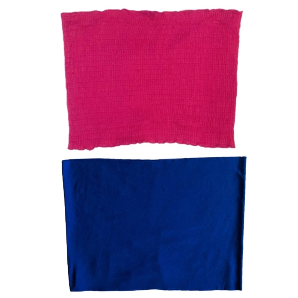 Hot pink stretchy ruched tube top and royal blue stretchy tube top set